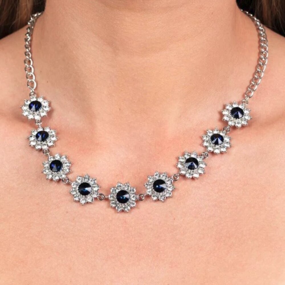Paparazzi Jewelry Accessories - Blooming Brilliance - Blue Necklace - Vintage